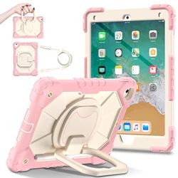 Rotating Heavy Duty Armor Stand Cover with Handle Grip and Shoulder Strap - iPad 9.7 2017 2018 (Rose Gold)