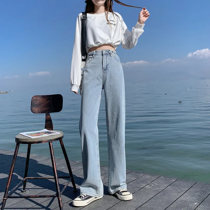 High-Waisted Jeans Womens Spring 2022 New Trend Comfortable Loose Age-Reducing Thin Straight-Leg Wide-Leg Pants Mopping Pants fashion clothing Jeans