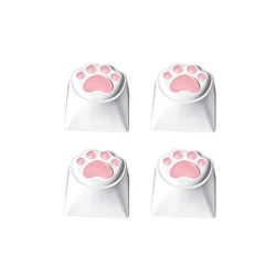 Set of 4 Pink 3D Cute Cat Paw Keycaps - Custom Soft Silicone Artisan Keycap (01)