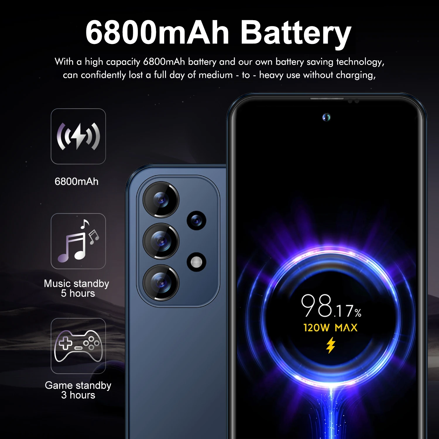 Smartphone A73 5G Phone,6.8 inch,8GB RAM,256GB 512GB ROM,Dual SIM,Mobile phone,Google Play Store,24+48MP,6800mAh,Cellphones 6