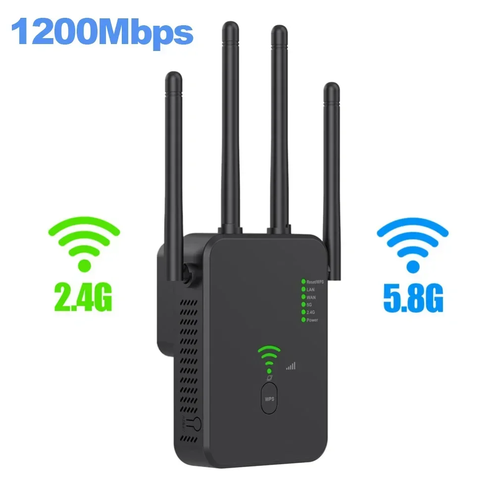 thumbnail image 1 of Repetidor WiFi inalámbrico 2,4 G 5 Ghz Amplificador WiFi Amplificador WiFi 1200 M Señal WiFi Punto de acceso extensor de largo alcance, 1 of 5