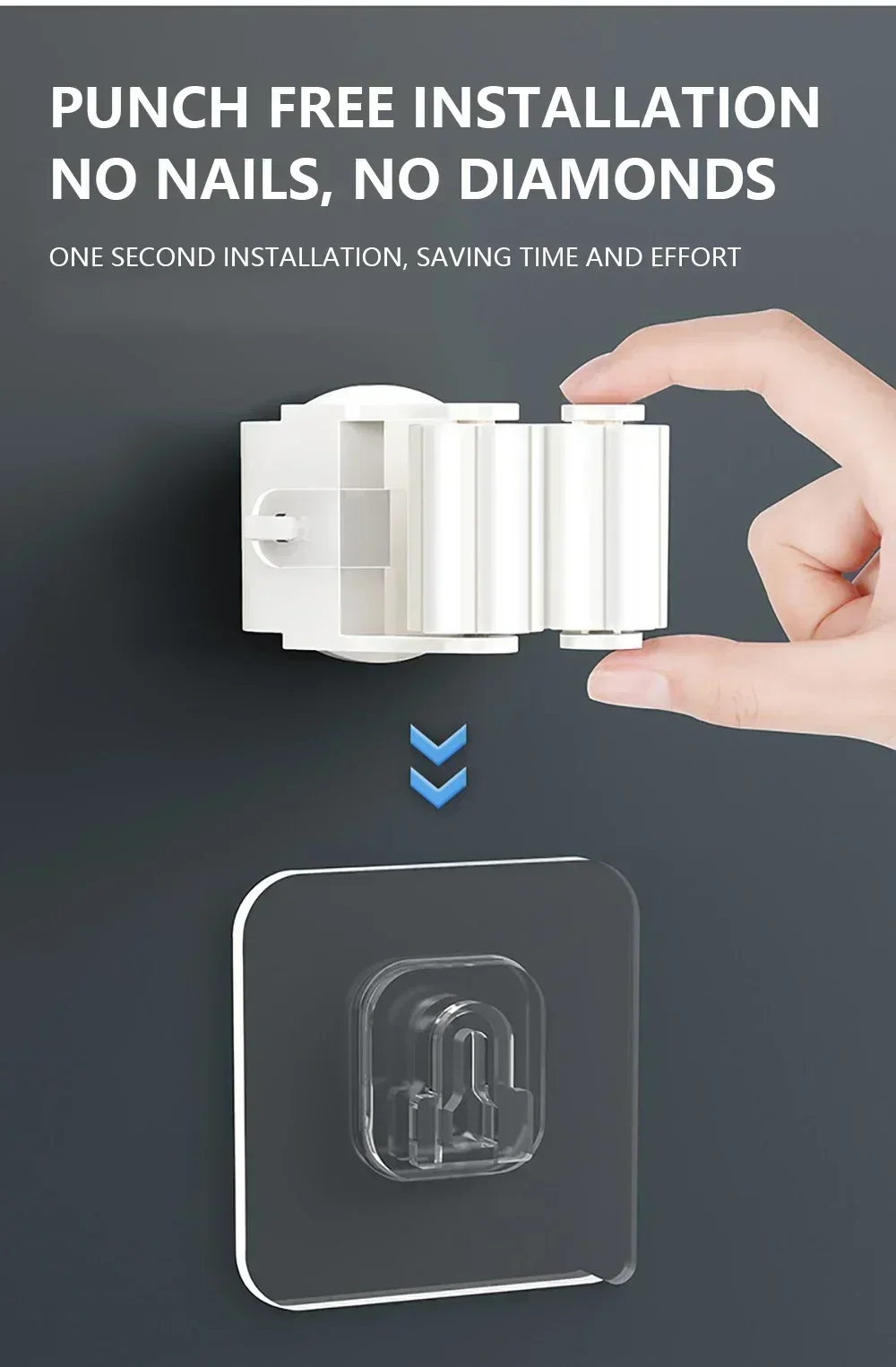 Description Picture 3 of itemMop Holder Support for Wall Brooms Self-adhesive Wall Hook for Bathroom Kitchen Accessories Powerful NoTrace Wall HangingSticker