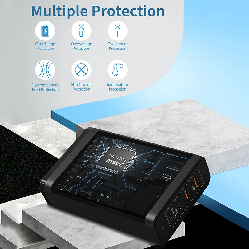 TQUQ 245W GaN Charger USB-C Power Adapter,4-port PD 100W PPS 65W 45W QC4.0 for MacBook iPad iPhone Samsung Huawei Xiaomi Laptop