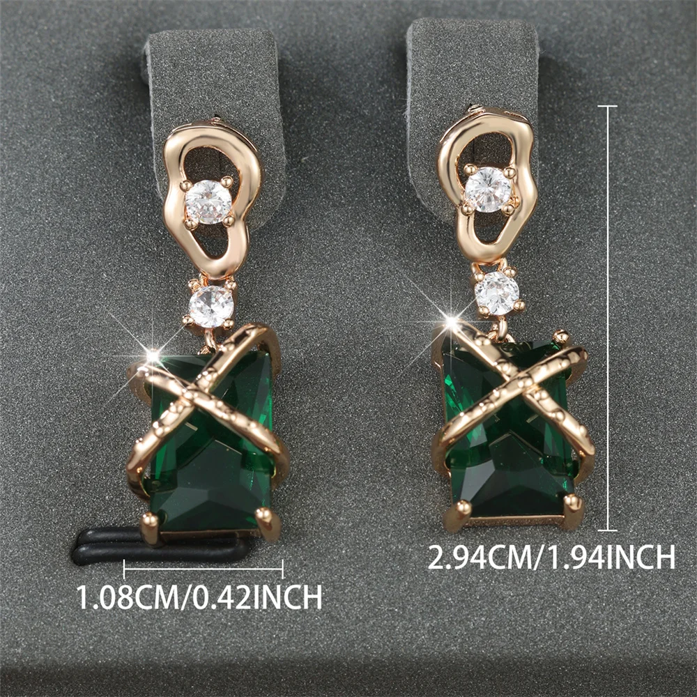 Green Crystal Square Stone White Zircon Dangle Earrings For Women Vintage Gold Color X Drop Earrings Bridal Wedding Jewelry Gift