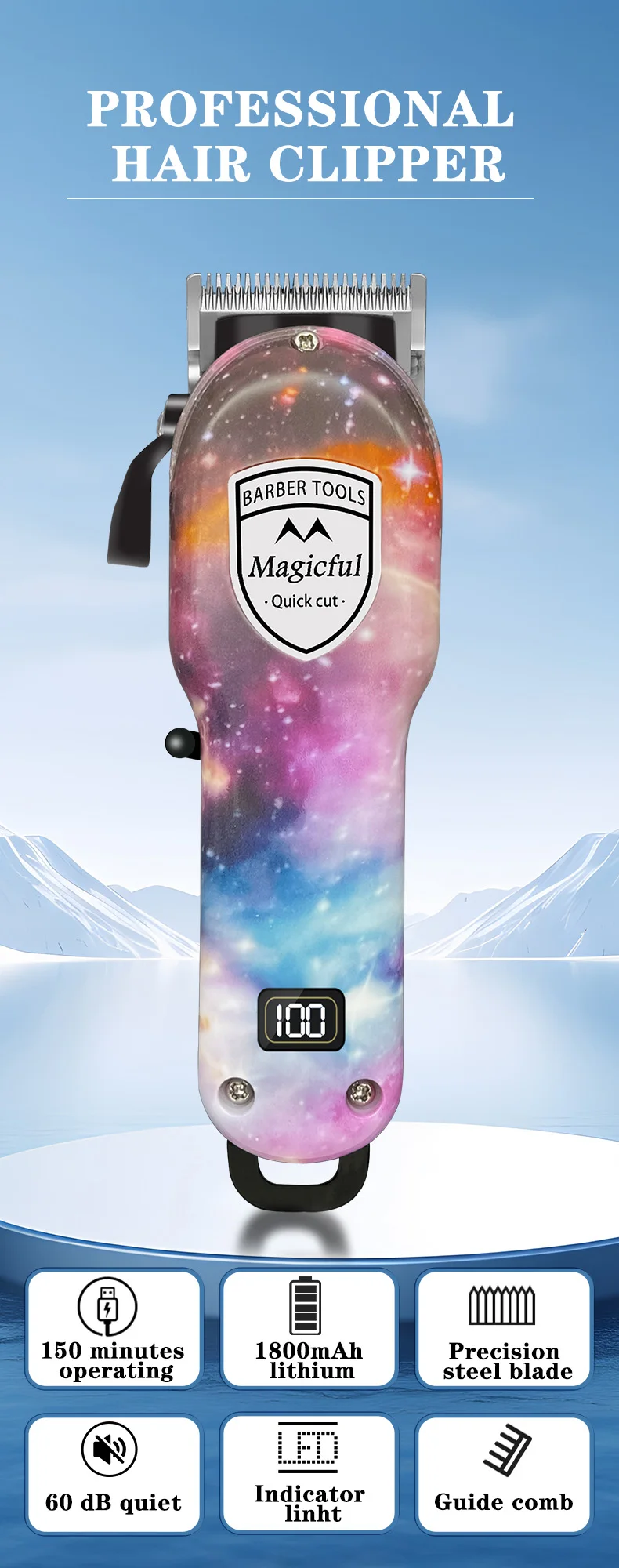 Description Picture 3 of itemMagicful Hair Trimmer For Men Fashion Professional Hair Rechargeable Li-ion Battery Shaving Adjustable Electric Hair Clipper