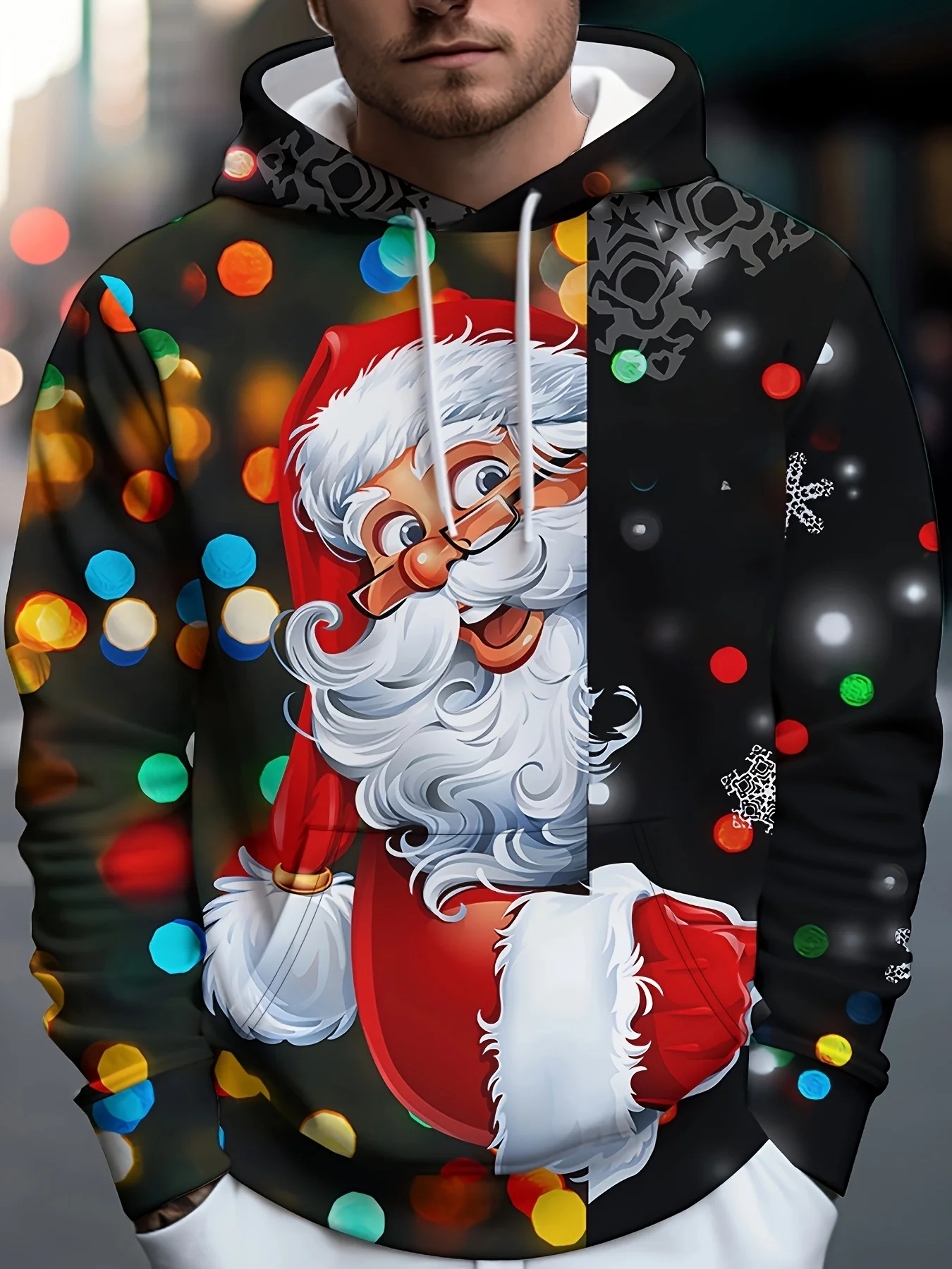thumbnail image 1 of Sudadera con capucha y estampado 3D para hombre con temática navideña, ropa deportiva con cordón, camisetas de manga larga, ropa gráfica divertida para hombre, 1 of 5