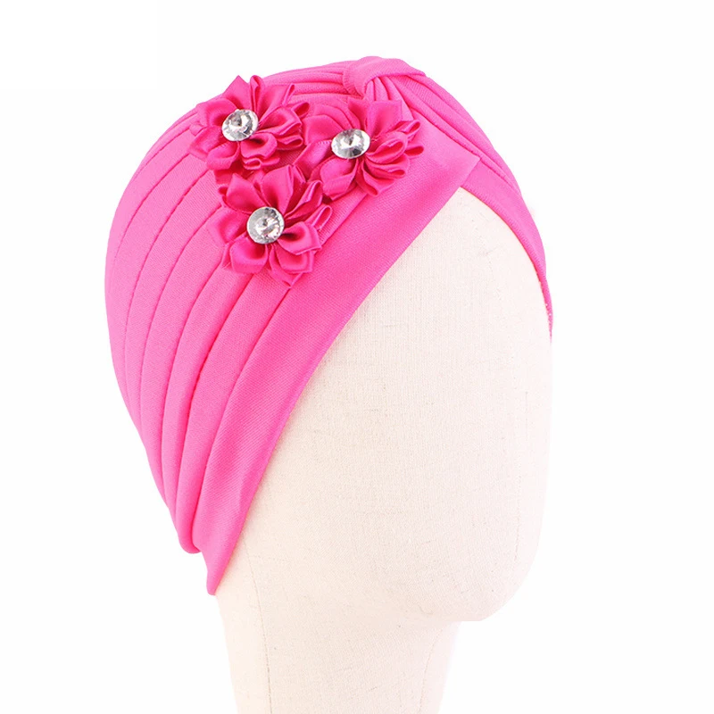 Cute Newborn Pleated Flower Muslim Hijab Beanies for Toddler Baby Kids Girls Headwrap Soft Bonnet Chemo Cap Beanies Hat Headwear