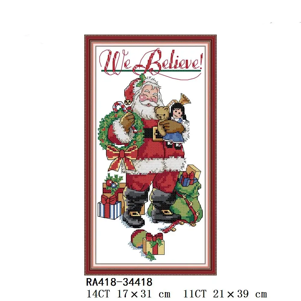 Joy Sunday Cross Stitch Kit, Santa Claus, Merry Christmas, Ice-Skating, Printed Canvas, RA418, RA430, RA513, RA514
