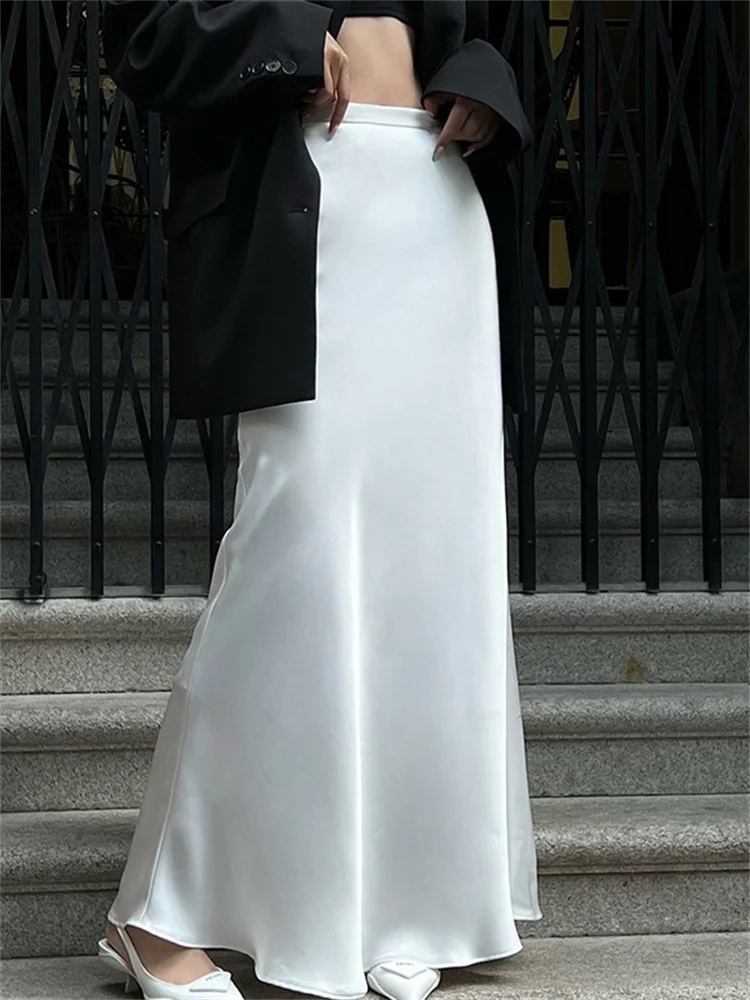 

Tossy White Satin Maxi Skirt For Women Casual High Waist Elegant Patchwork Fashion Solid Summer 2024 New Long Skirt Streetwear