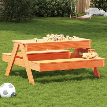 Tavolo da picnic con sabbiera per bambini in legno massello di pino marrone Tavolo da giardino per esterni Tavolo da picnic Decorazione di mobili da esterno 1