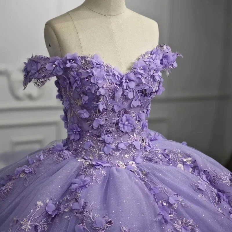 

ANGELSBRIDEP бальное платье сиреневое Лавандовое платье Quinceanera с 3D цветочной аппликацией кружевное милое платье на день рождения 16 15 лет платье