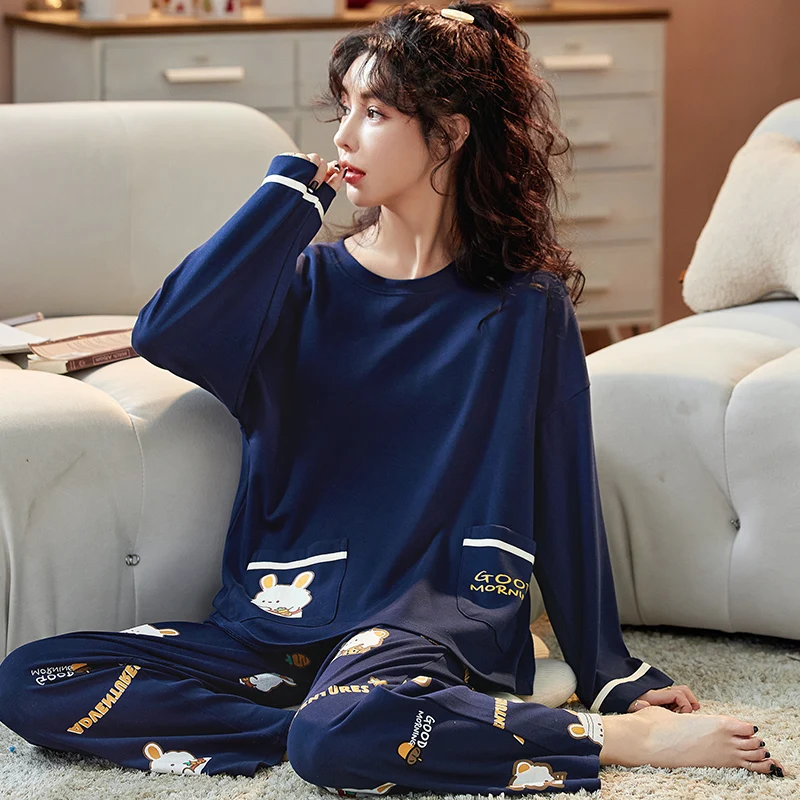 Spring Autumn Women's Sleep Lounge Pajama Long Sleeved Woman Pajama Set  Cartoon Pyjamas Cotton Sleepwear M L XL XXL 5XL Fashion