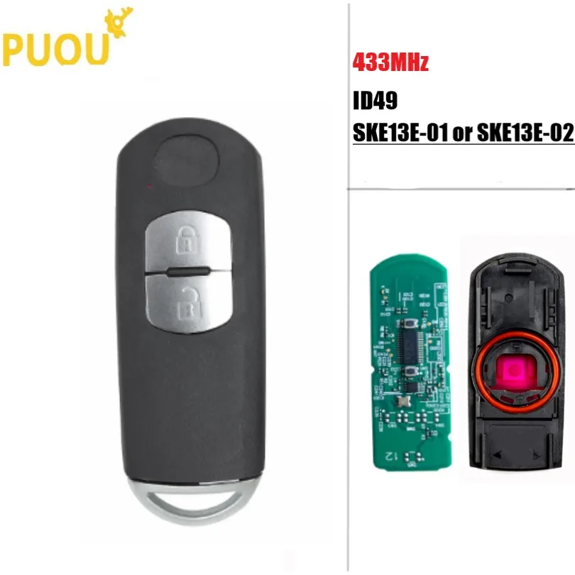 

2 Button Car Remote Smart Key for MAZDA CX-3 CX-5 Axela Atenza Model SKE13E-01 433MHz ID49 PCF7953