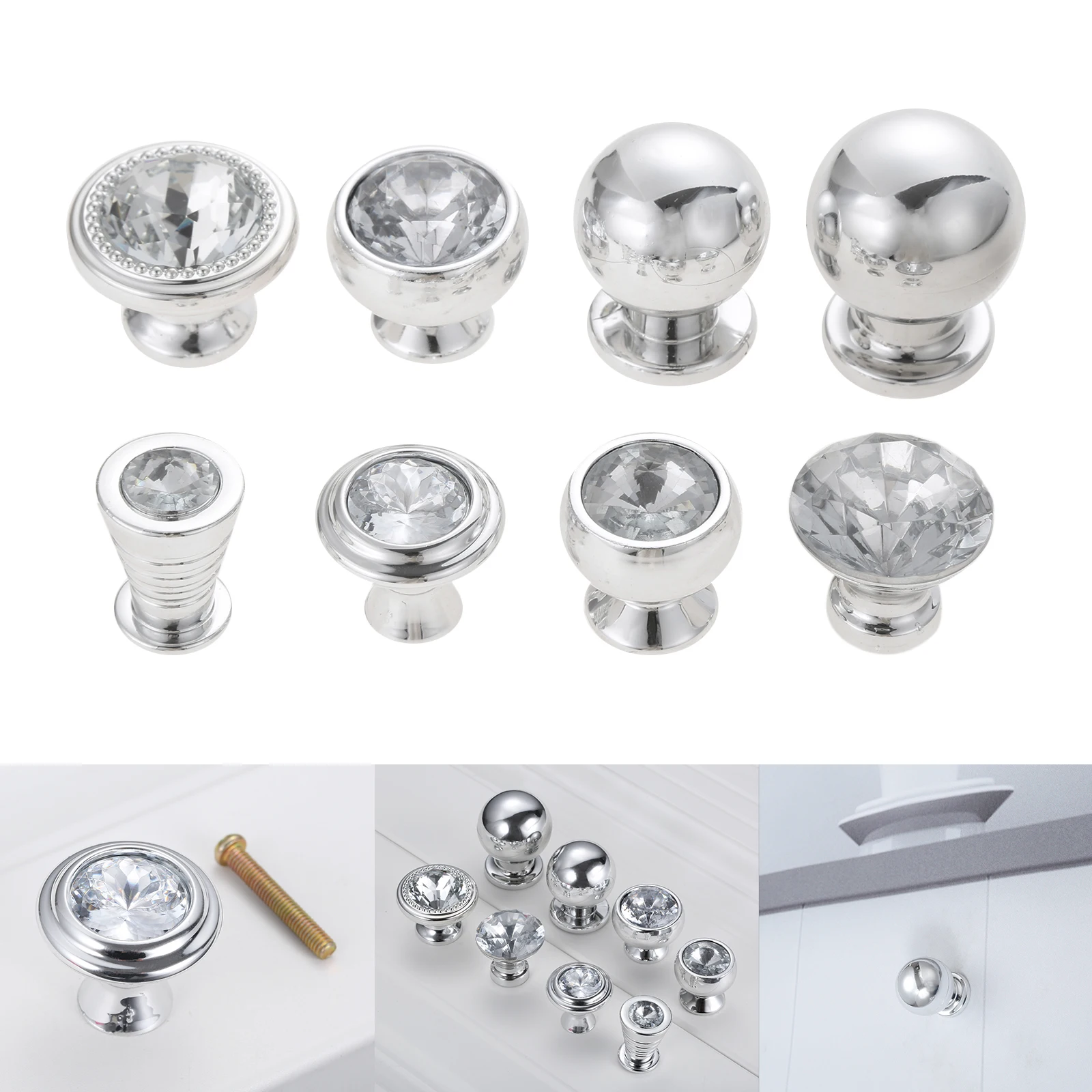 Clear Diamond Shape Knob Single Port Pull w/screw Plastic Crystal Gem/Ball Shape Handle Furniture Drawer Cabinet Wardrobe 2pcs furniture knobs