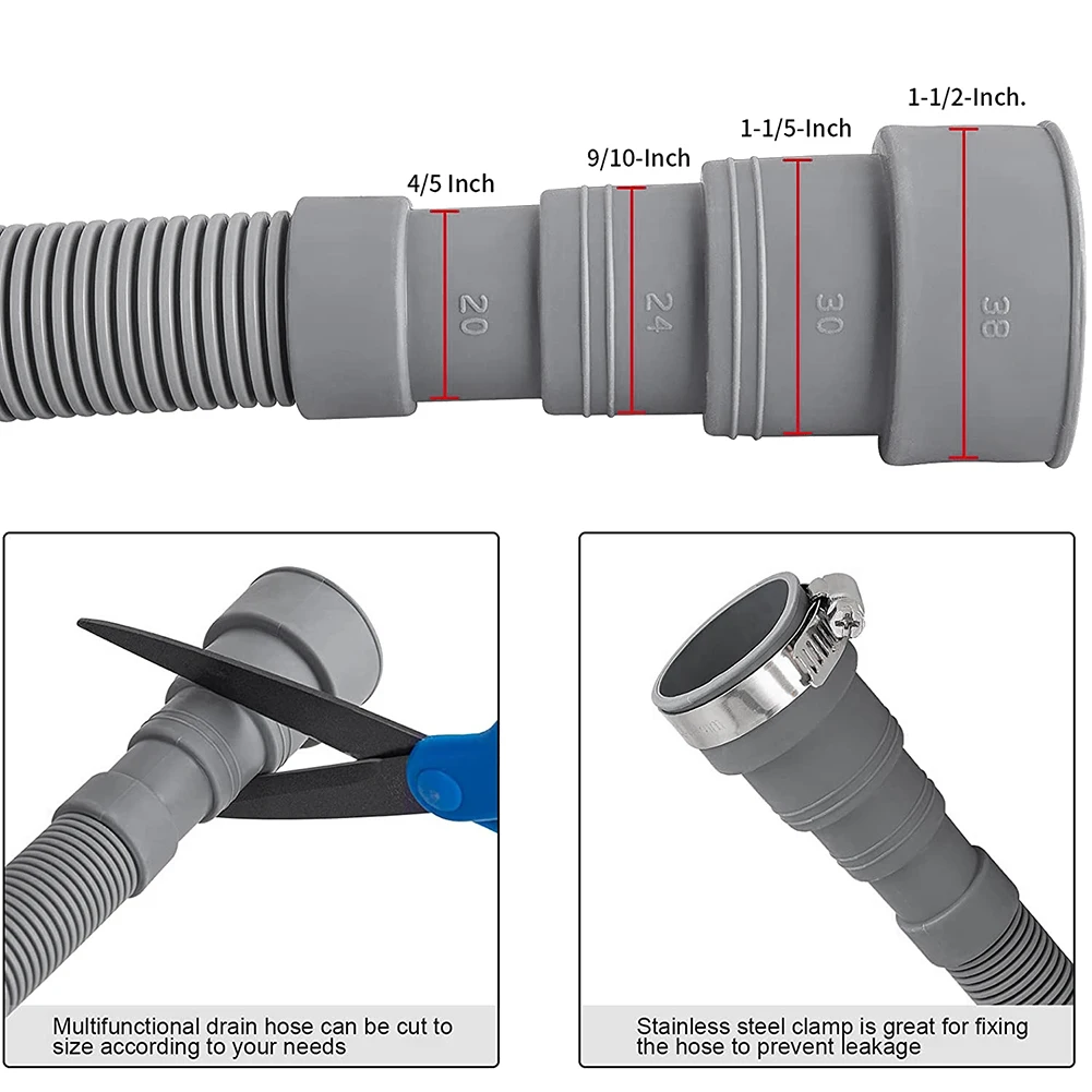 Drain Hose Extension Set Universal Washing Machine Hose 10Ft Include Bracket Connector and Clamps Drain Hoses washing machine drain hose