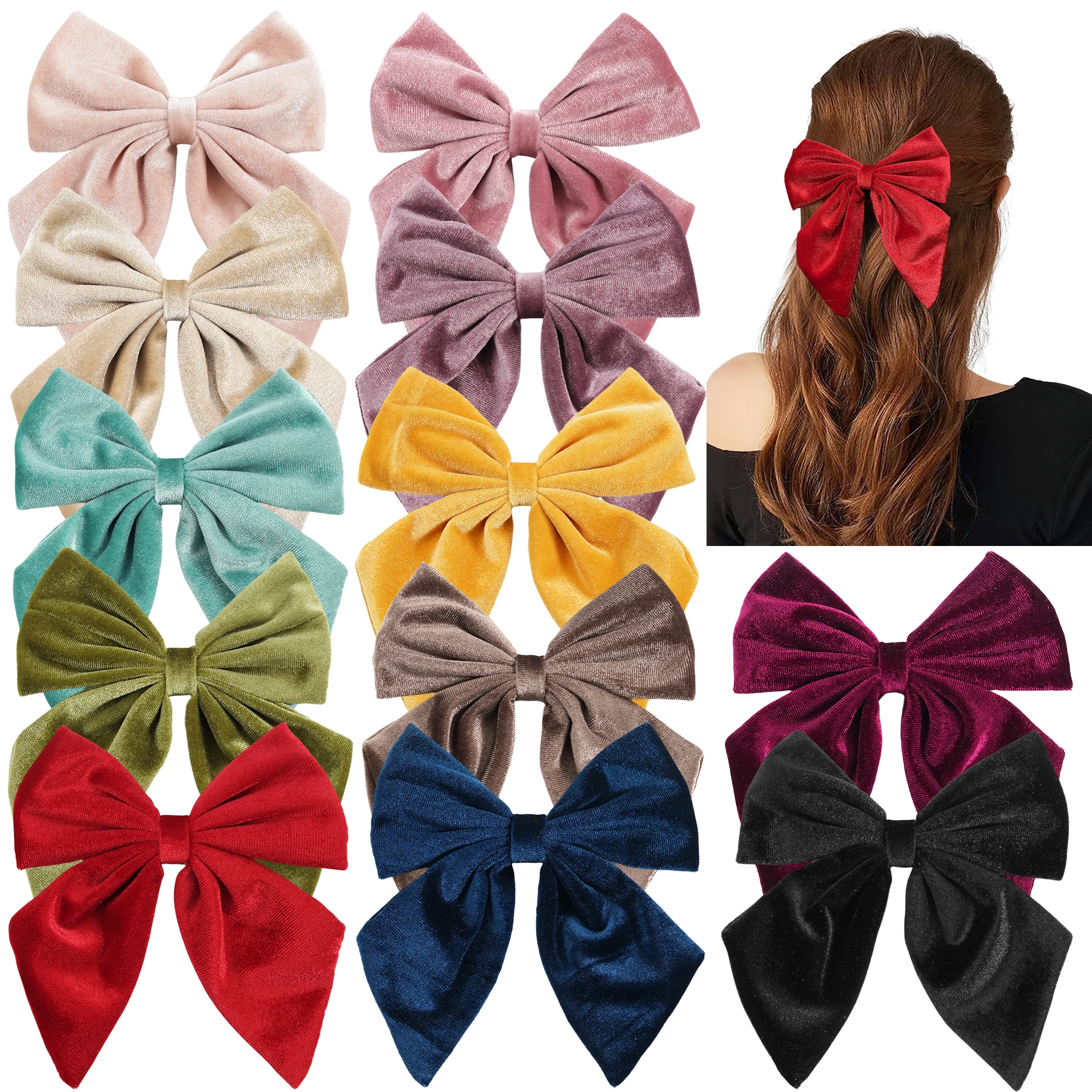 Haarspange Mit Samtschleife – Vintage Style In Rot & Schwarz, Französische Haarschleife Für Damen & Mädchen