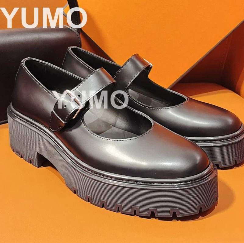

2023 Designer Spring Autumn Plarform Mary Jeans Shoes Thick Sole Women Genuine Leather Pumps Shallow Concise Casual Shoes