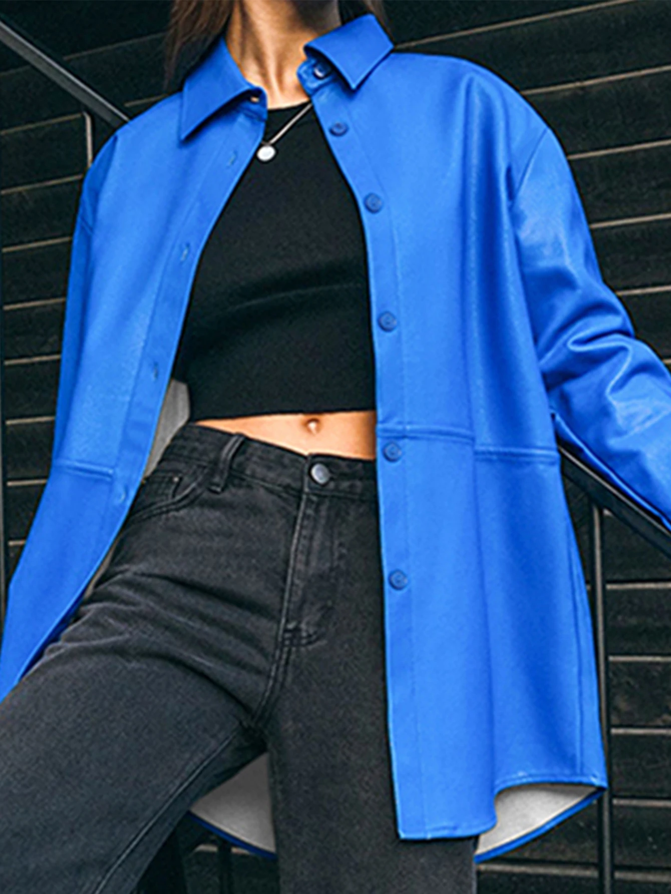 Sexy blue fashion leather jacket women spring autumn chic long sleeve PU shirt outwears blouses new in jackets coat biker Jacket