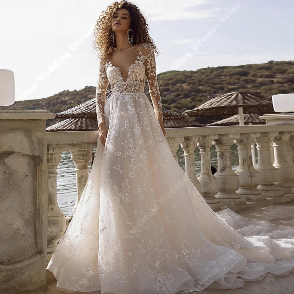 

Luxurious Deep V-Neck Women Wedding Dresses Tulle A-Line Bridal Gowns 2024 Elegant Custom Made Mopping Length Vestidos De Novias