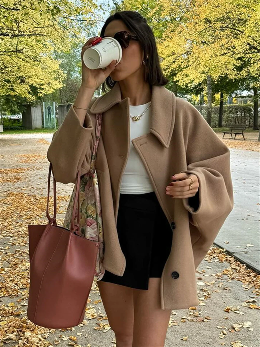 

PUWD Women Coat 2023 Autumn Fashion Ladies Casual Loose Single-breasted Long Sleeves Comfortable Coat For Women's Chic Outwears