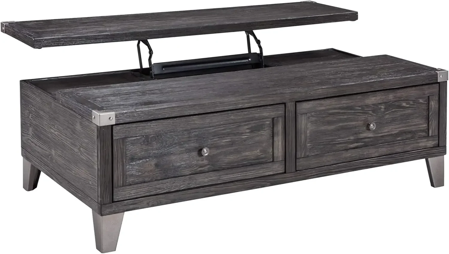 Todoe Industrial Rectangular Lift Top Coffee Table with 2 Storage Drawers, Dark Gray with Weathered Pine Finish 5