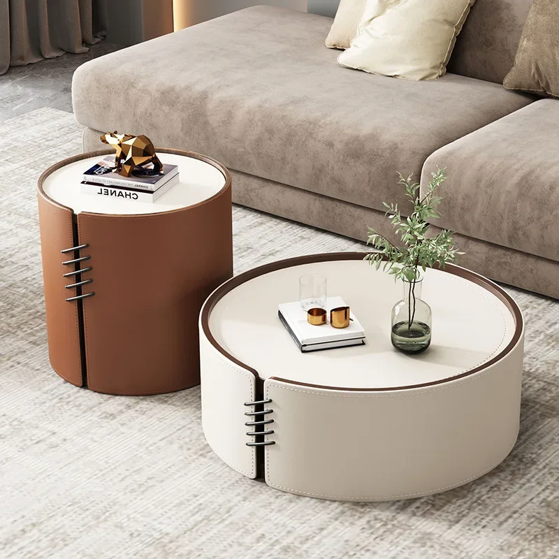 

Center Table Modern Coffee Tables Living Room Round Tea Table Combination Nordic Leather Lounge Table Luxury Furniture Decor Set