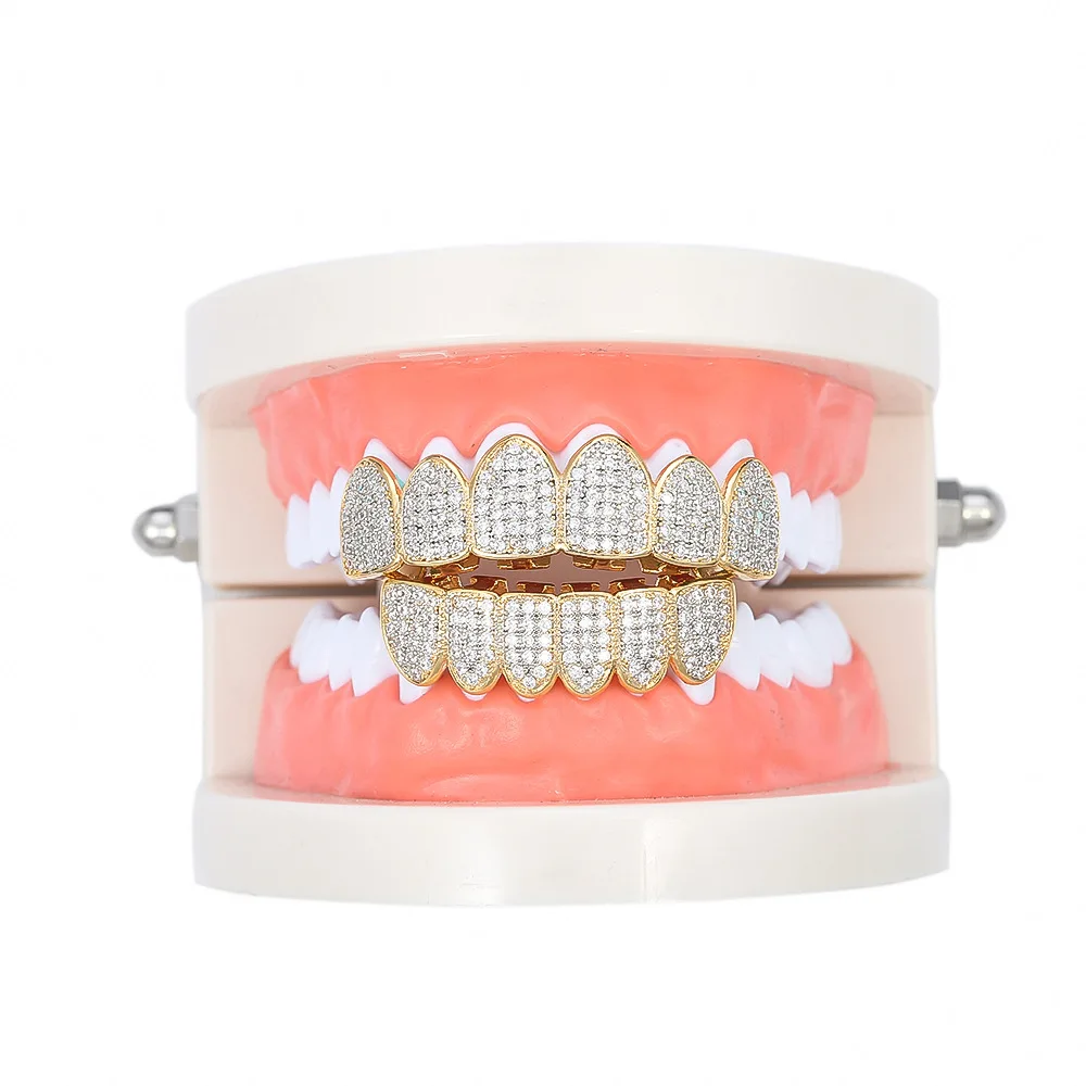 HH Bling Empire Iced Out Diamond Teeth Grillz for Men Women,Silver