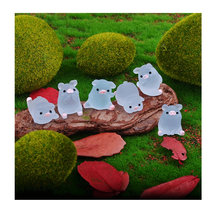 미니 송진 발광 돼지 미니 초상화, 미니 요정 정원 풍경 수족관 장식 냄비, DIY 크리스마스 생일 파티 장식, 6 개/세트