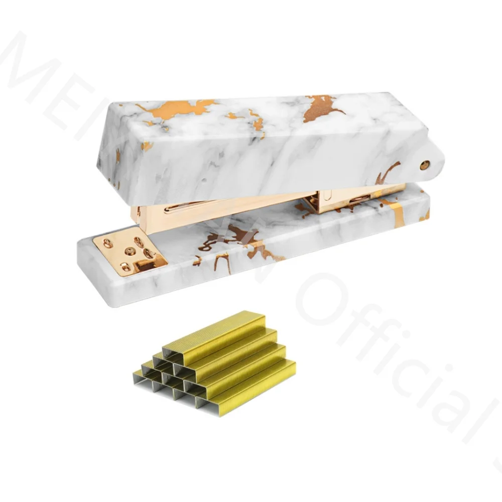 Marble Gold Desktop Stapler with 1000pc Staples, Standard Office Manual Stapler Desktop Stationery Accessories Binding Supplies