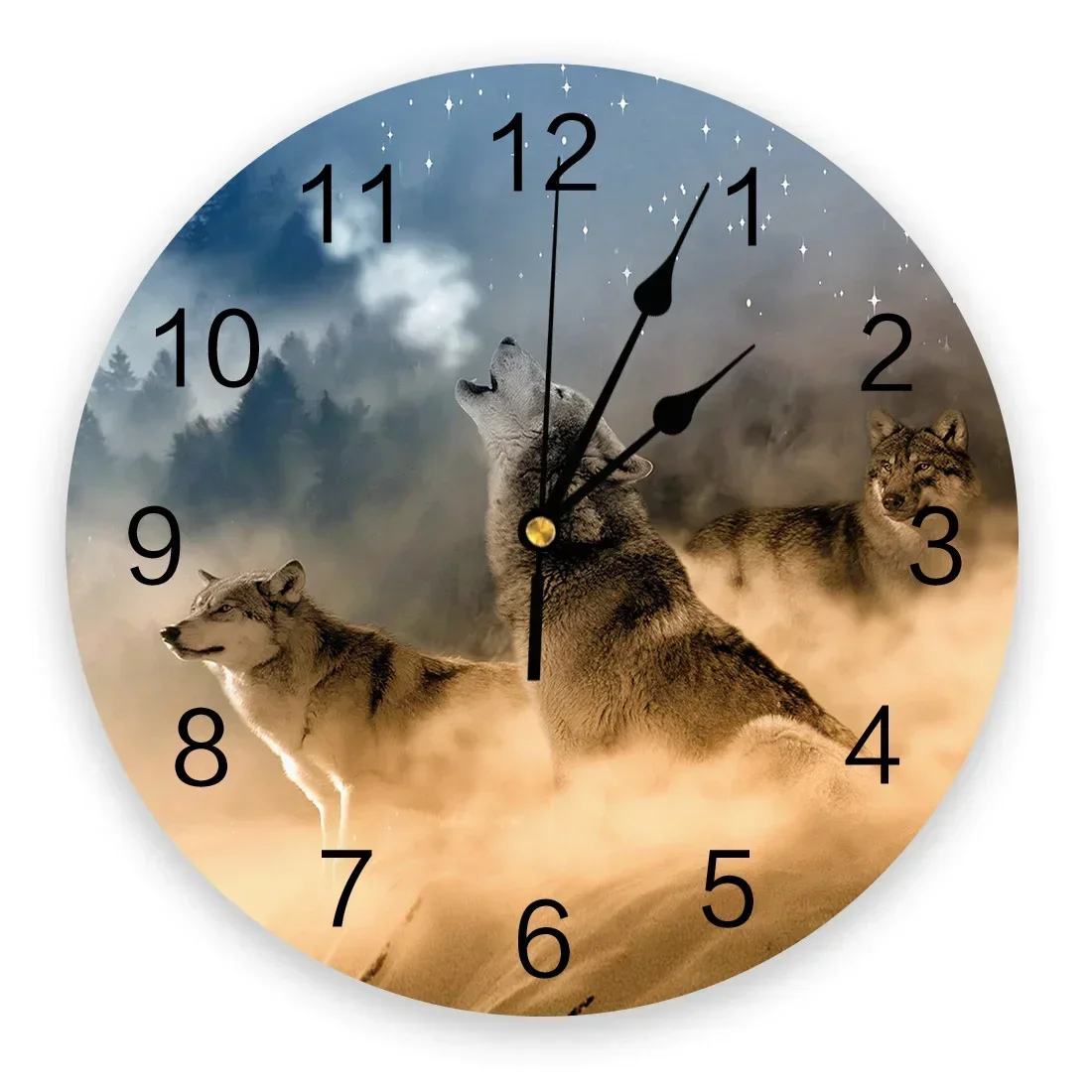 Round Wolf & Moon Acrylic Wall Clock