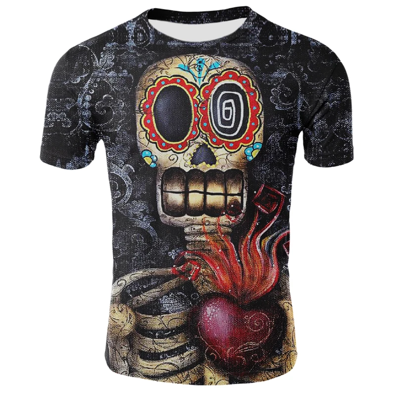 New 3d Printing Horror Skull Men's Tshirt Street Fashion Personality