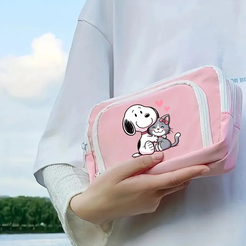 Snoopy Kawaii Pencil Case 3 Layers Pen Bag Large Capacity Korean Organizer Pouch for Student Back To School Supplies Stationery 2