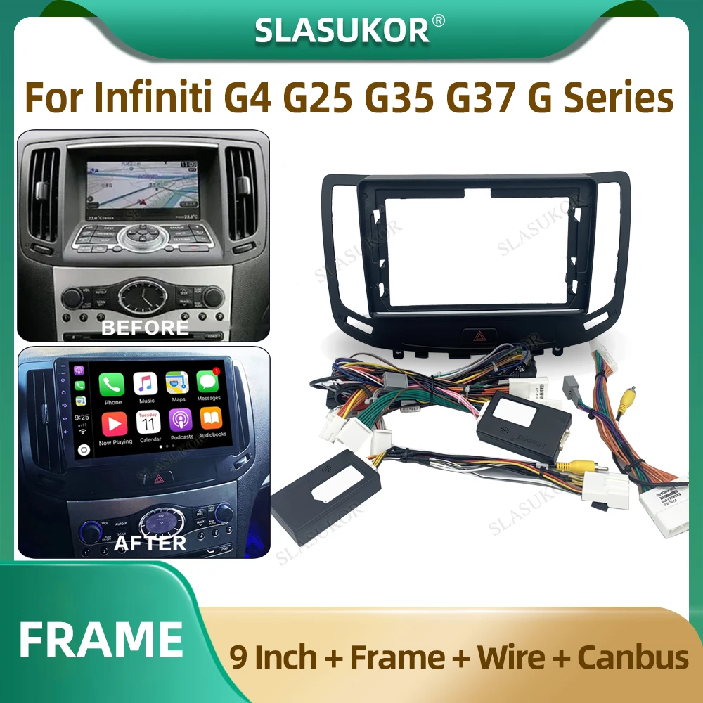 

9-дюймовый автомобильный радиоприемник для Infiniti G4 G25 G35 G37 2006-2013, автомобильный радиоприемник, панель, проигрыватель, звуковая рамка, крепление на приборную панель, комплект с проводом