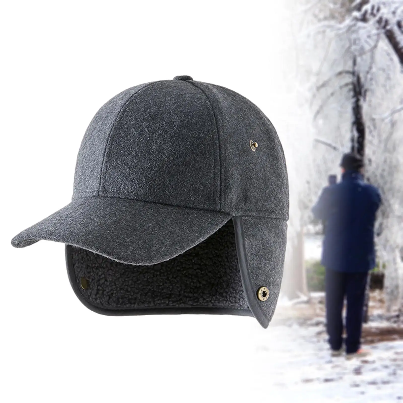 Mens Winter Fleece Hat Golf Cap Ear Protection Keep Warm Windproof Casual Visor for Cold Weather Travel Camping Outdoor Sports