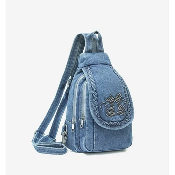 Zaini in Denim alla Moda per Donne, Piccola Borsa da Viaggio, Zainetto Femminile in Denim, Borse a Tracolla per Signore