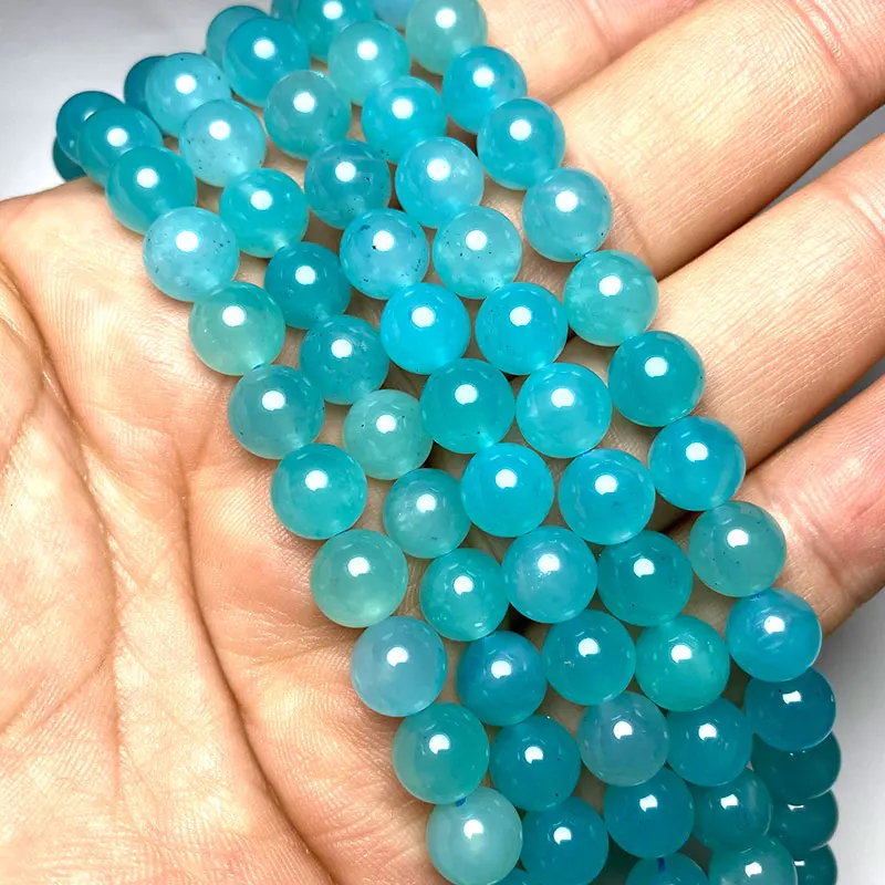 Fine AA Natural Blue Ice Amazonite Round Gemstone Beads for