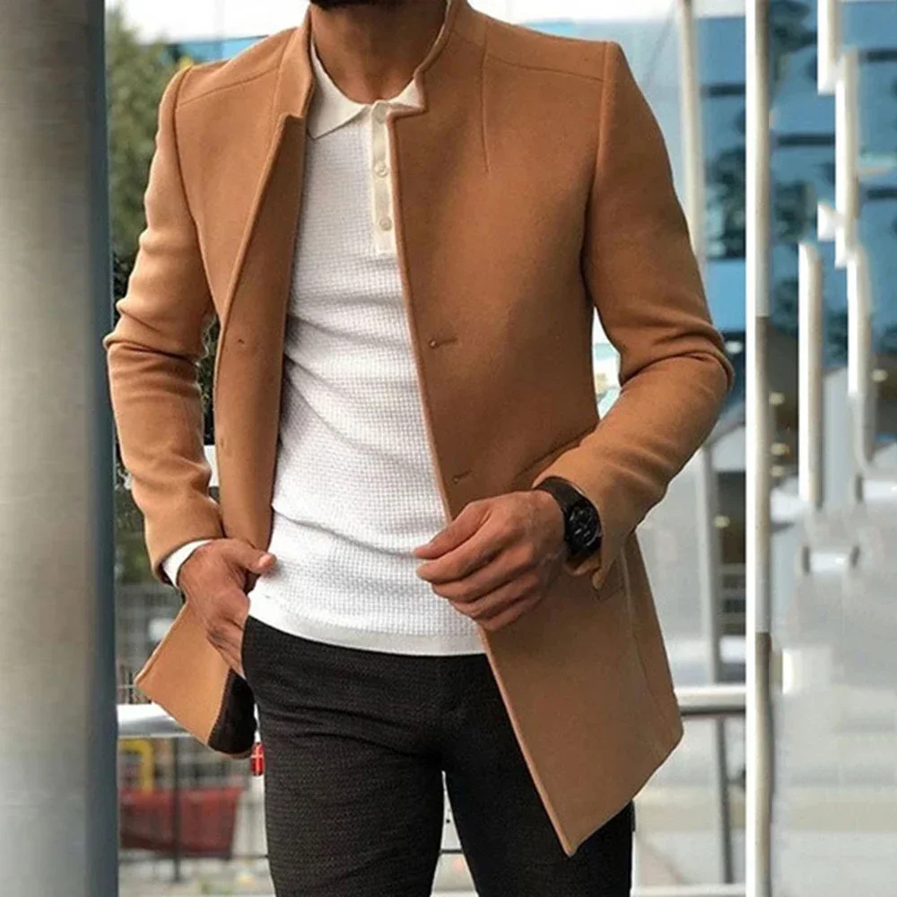 2023 casual men's youth suit autumn new trend solid color slim fitting woolen coat Triple Breasted Chic Trench  poncho men