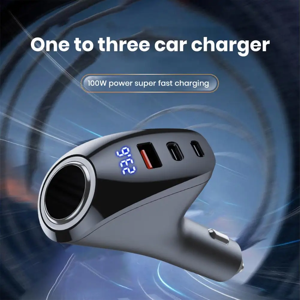 

Professional Car Charger High Power 3-in-1 Car Charger with Digital Display Fast Charge Universal Automotive Phone Charging