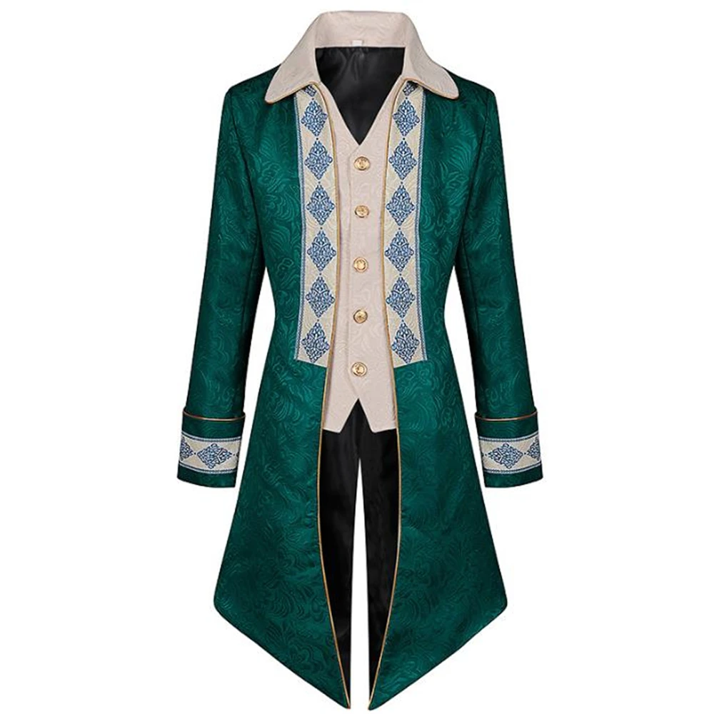 Description Picture 3 of item2024 European American Outerwear Halloween Overcoat Tuxedo Medieval Retro Mid-Length Punk Coat Embroidery Gothic Tretch 4XL