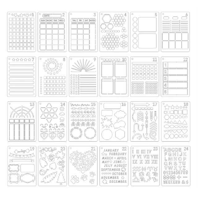 24PCS A5 Planner Stencils Journal Templates DIY Drawing Templates for DIY  Notebook Scrapbook Diary Calendar 5 x 7 Inch J60A - AliExpress