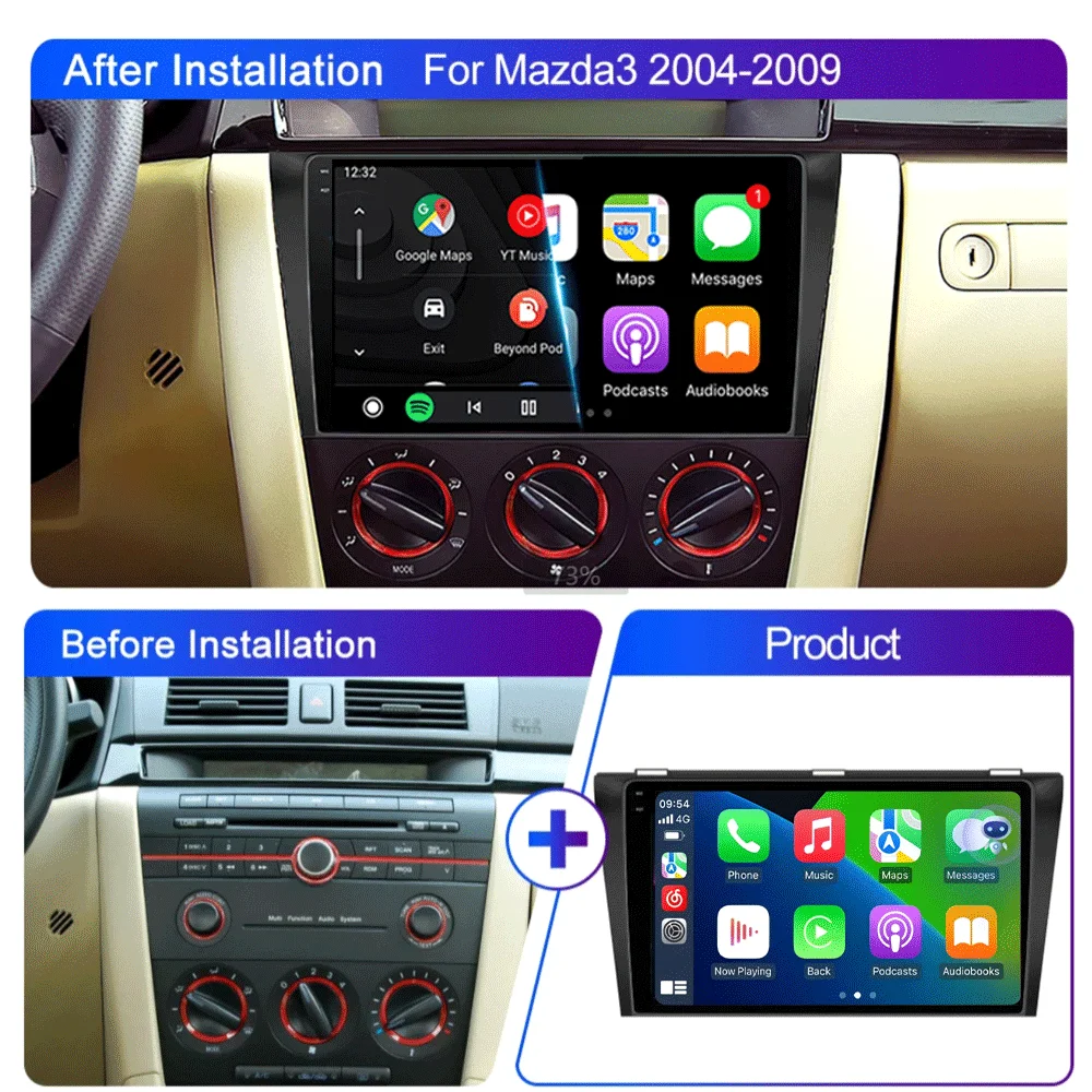Radio para Auto con Reproductor de Video Android 16 para Mazda 3 2004 - 2009 2din con BOSE Multimedia Carplay Estéreo GPS Unidad Principal WIFI+4G 2