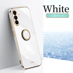 Elegant Finger Ring Plated Silicone Phone Case with 360° Rotating Holder - A06 (White with ring)