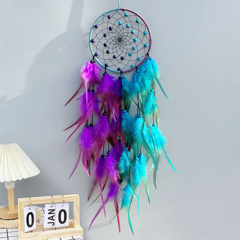 Wind Chimes Dream Catcher Handmade Two-color Feather Wind Chimes Living Room Bedroom Decoration Pendant Festival Party Gifts Home Accessory