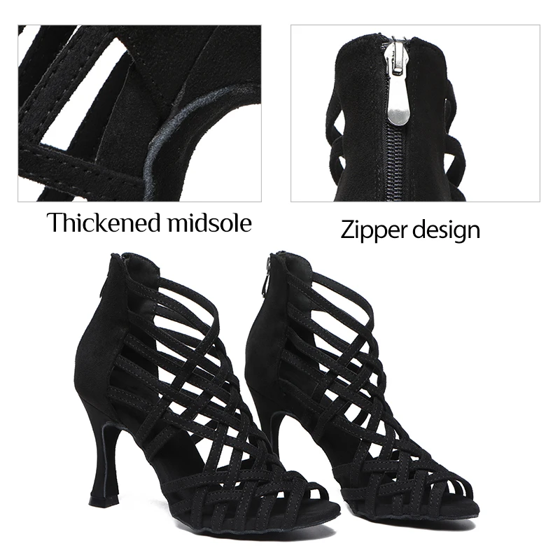 DKZSYIM Women Latin Dance Boots High Top Ballroom Dance Shoes Ladies Girls Soft Soles Tango/Salsa Dance Shoes High Heels 5-10CM 5