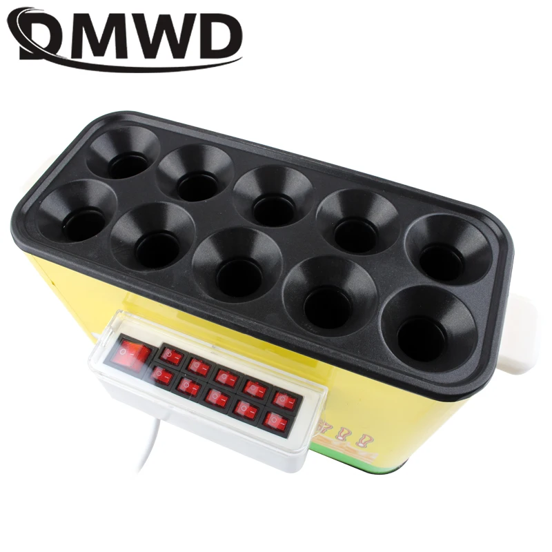 DMWD 10 Holes Commercial Baked Egg Sausage Maker Hot Dogs Baking Machine Omelet Breakfast Eggs Roll Maker Omelette Master 220V