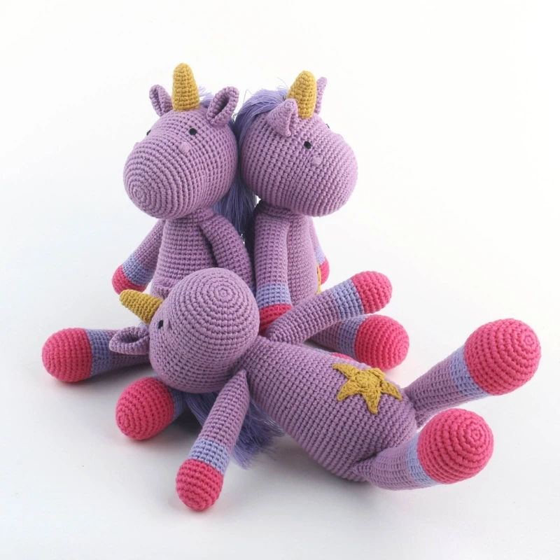 

Вязаная крючком фиолетовая кукла-единорог, милая мягкая игрушка кролик ручной работы, успокаивающая игрушка