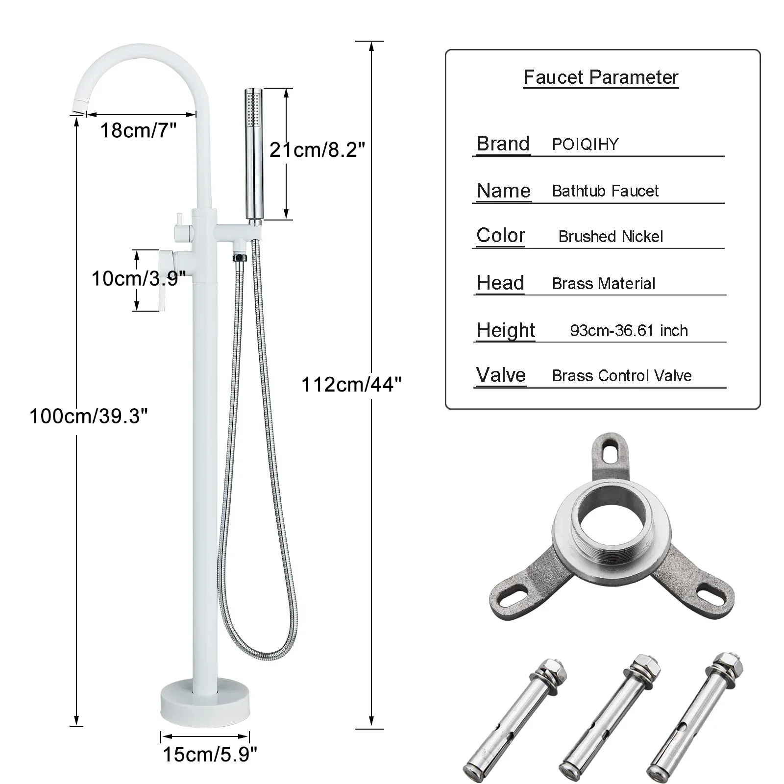 Chrome White Floor Mounted Bathtub Faucet Bathroom Freestanding Bath Tub Shower  Set Swivel Spout  Clawfoot  Mixer 6