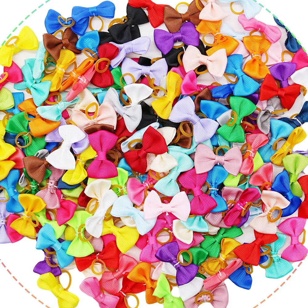 20pcs Cute Pet Dog Hair Bows Solid Grooming Bows with Rubber Band Gifts for Small Dogs Hand-made Headwear Dog Supplies 5