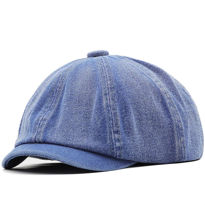 

New Cotton Denim Men Berets Summer Vintage Solid Color Octagon Cap Women's French Peaked Caps Gatsby Casual Newsboy Hat