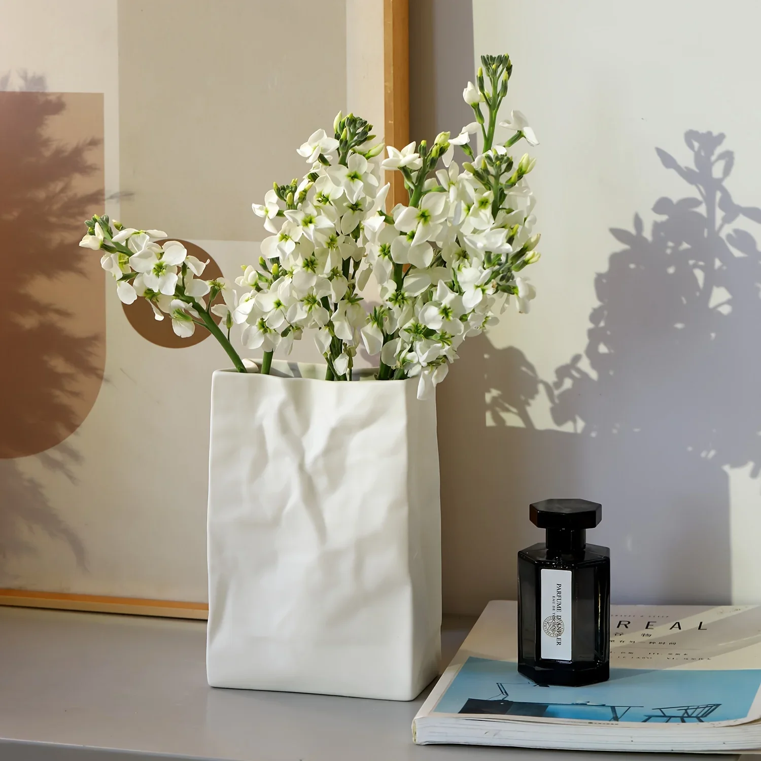 Crinkle Paper Bag Flower Vaas, Boek Bloem Vaas - Witte